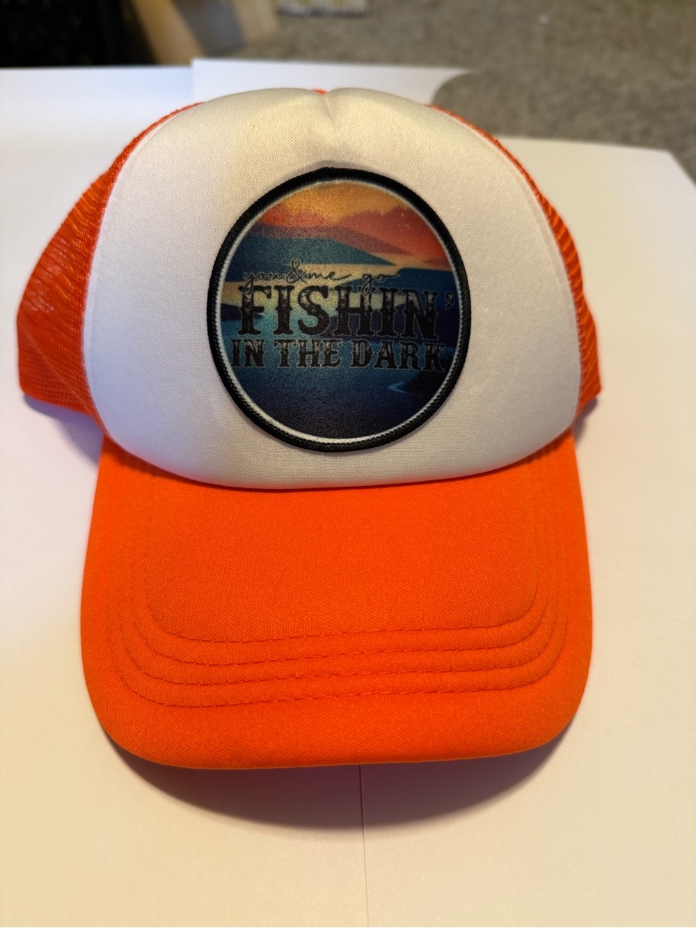 Fishin' In The Dark Orange & White Trucker Hat